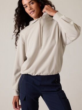 Athleta Seasoft Bubble Hem Hoodie Sweatshirt Abalone Cream Women’s Size XXS